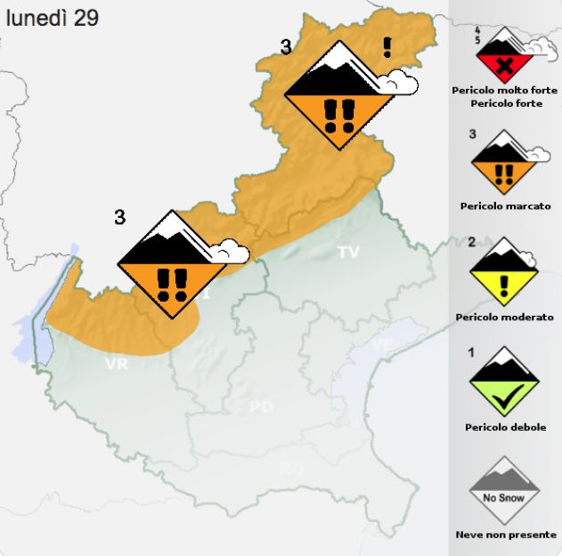 Rischio valanghe su Dolomiti e Prealpi