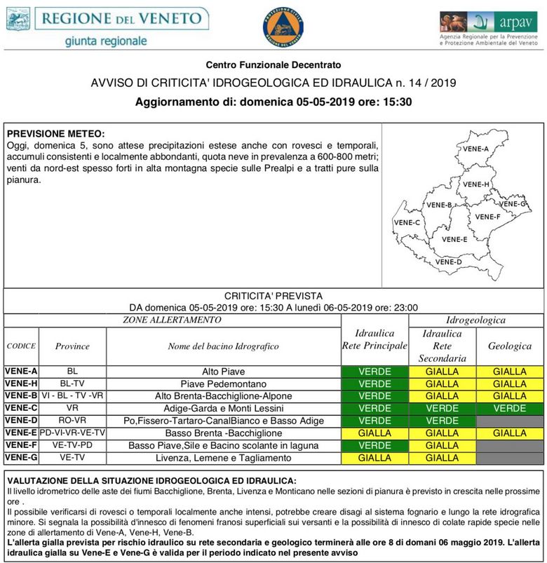 Meteo, allerta gialla fino alle 8 di oggi