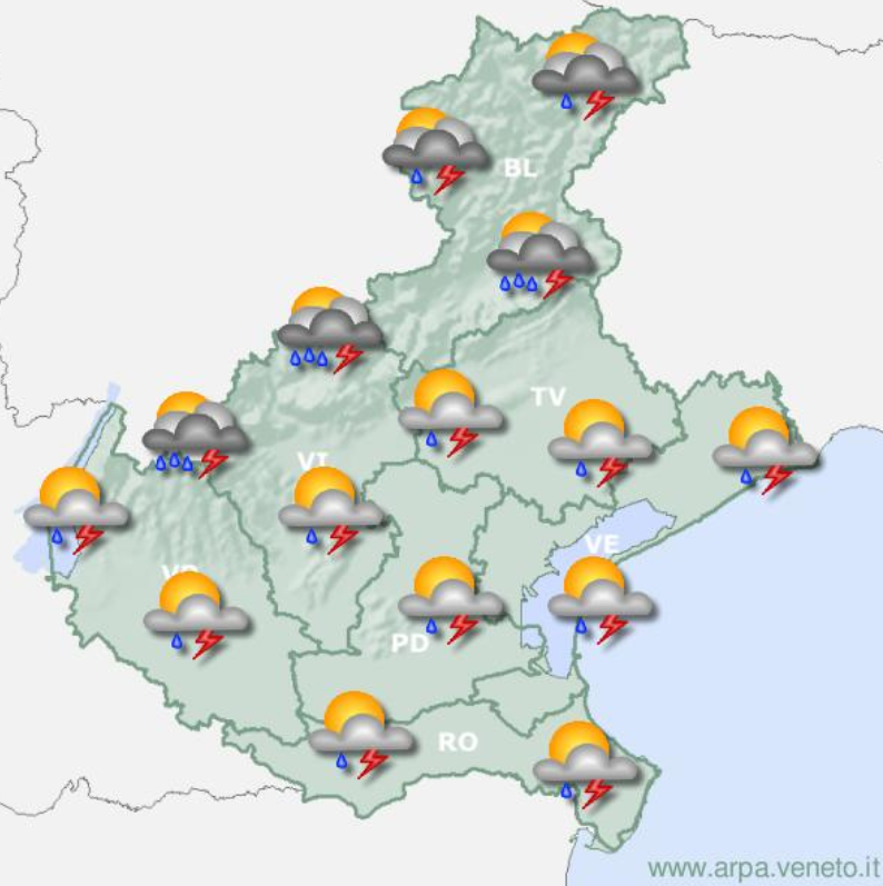 Maltempo, allerta gialla dell’Arpav Veneto