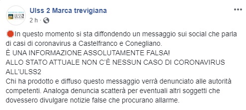 Coronavirus a Castelfranco e Conegliano: è una fake news!