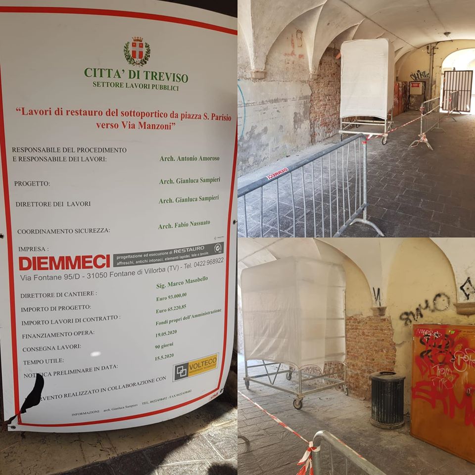Sottoportico di piazza Parisio deturpato, iniziati i lavori di riqualificazione