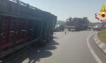Caos Feltrina stamattina: camion si ribalta e perde rotoli di carta in strada