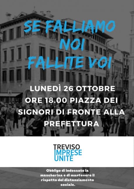 Nuovo Dpcm, Treviso Imprese Unite lancia la protesta: "Oggi tutti in Piazza dei Signori" 