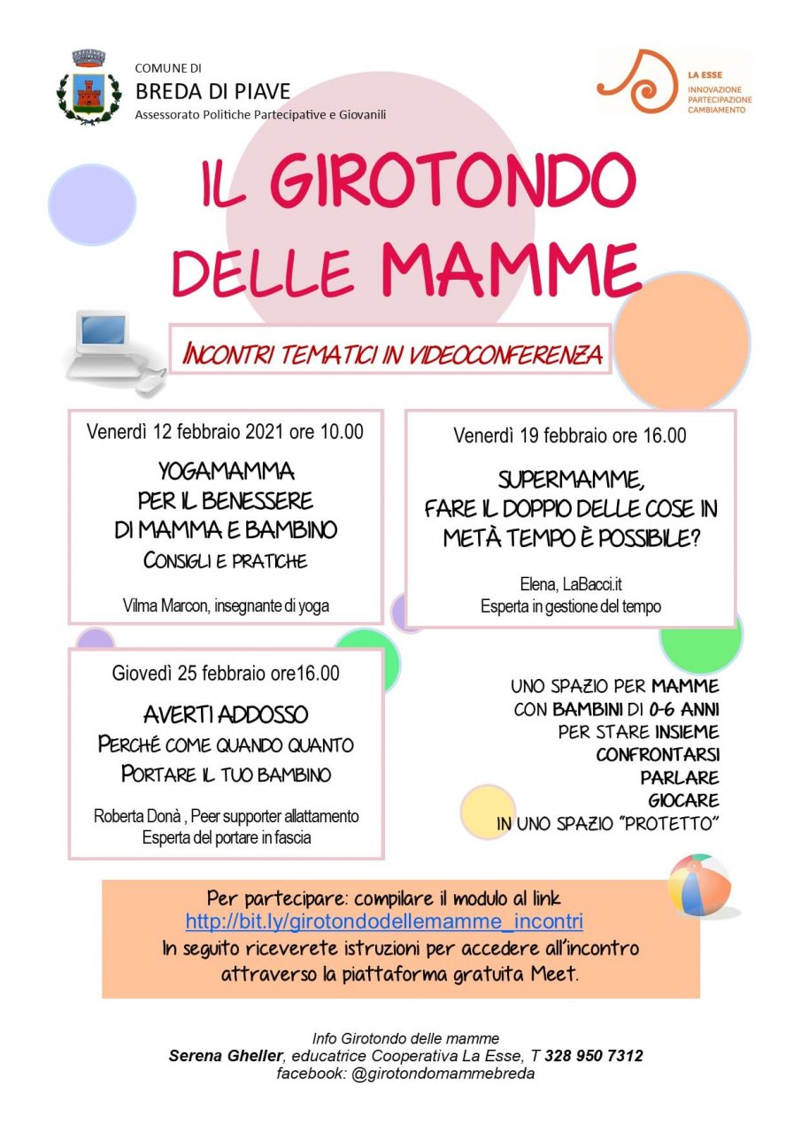Il Girotondo delle Mamme: a Breda di Piave ripartono gli incontri tematici in videoconferenza