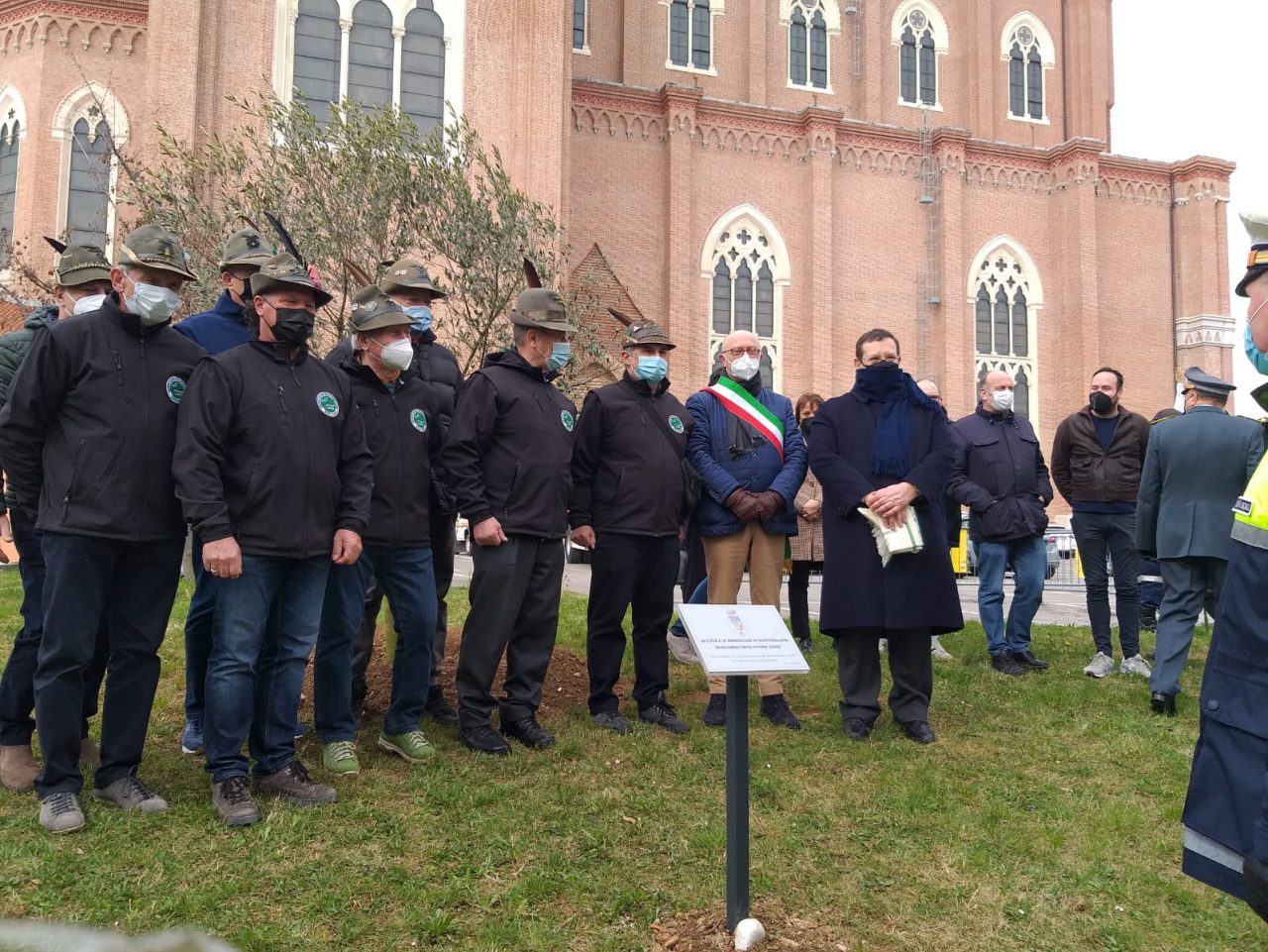 Di fronte al Duomo di Montebelluna, un ulivo in ricordo delle vittime del Covid-19