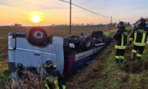 Il camion che trasporta pannelli di legno finisce "gambe all'aria": ferito l'autista