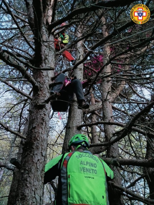 Precipita con il parapendio e resta incastrata tra gli alberi