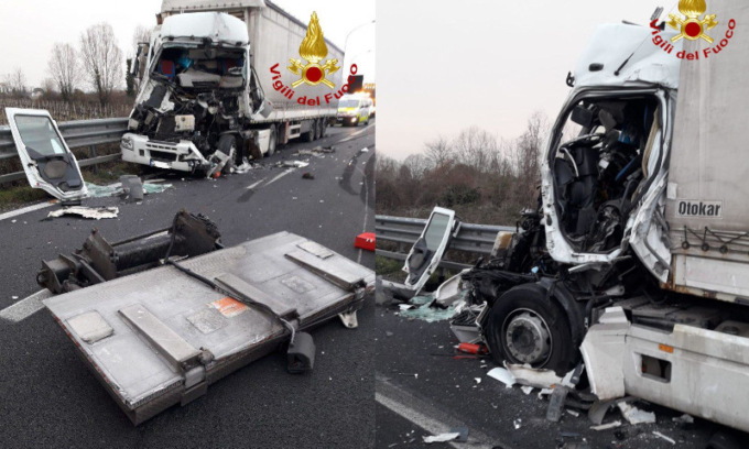 Schianto col Tir in A4, camionista resta incastrato tra le lamiere
