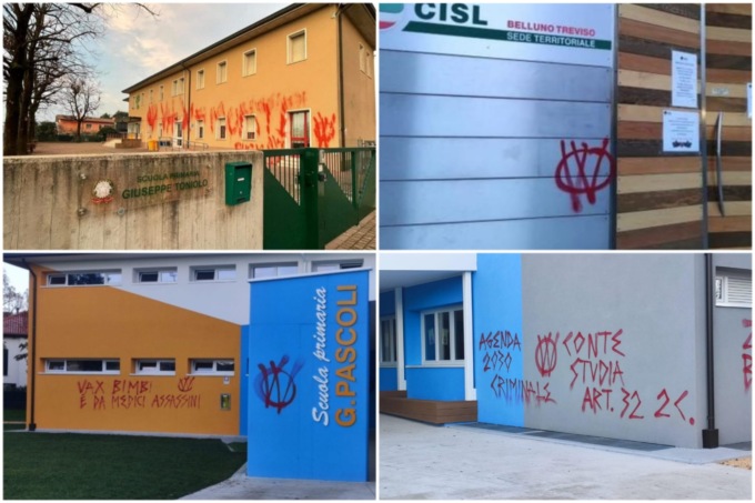 Scritte no vax sui muri, nel mirino dei vandali scuole ed edifici istituzionali