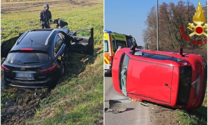 Scontro tra due auto a Quinto di Treviso: una si ribalta su un fianco, l'altra finisce fuori strada