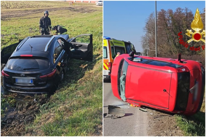 Scontro tra due auto a Quinto di Treviso: una si ribalta su un fianco, l’altra finisce fuori strada