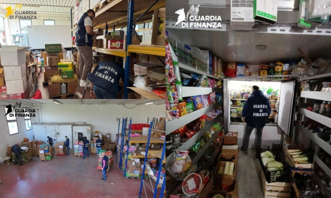25 tonnellate di cibo e 2mila litri di bevande sequestrate dalla Finanza in un magazzino di Altivole