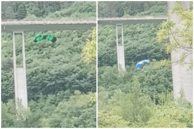 Si lanciano col paracadute dal cavalcavia di Fadalto: identificati due francesi e un veneziano