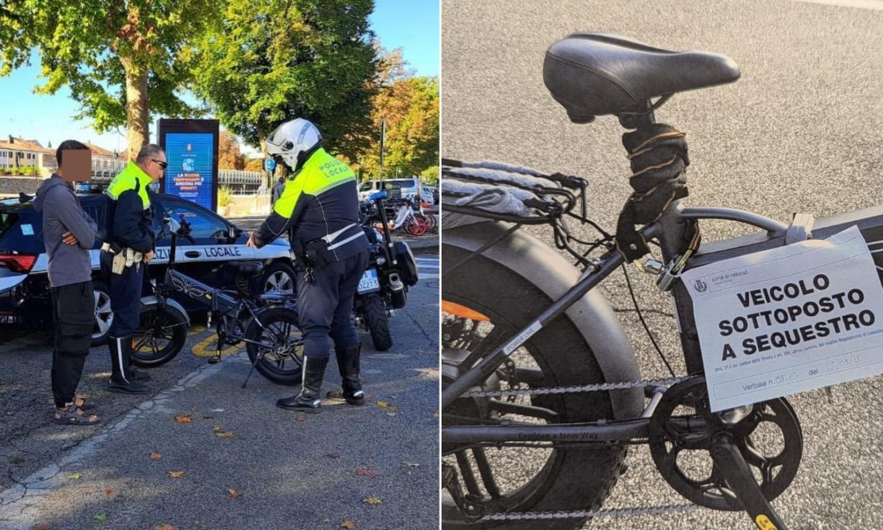 Bici elettrica truccata a 40 km/h a Treviso: primo sequestro e 500 euro di multa