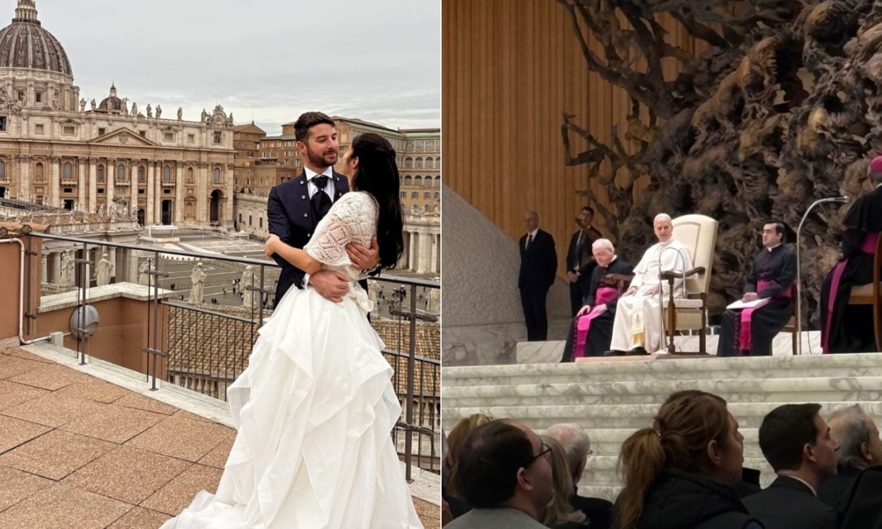 Sposi viticoltori incontrano il Papa e gli donano una magnum di Prosecco Docg prodotta da loro