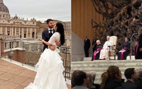 Sposi viticoltori incontrano il Papa e gli donano una magnum di Prosecco Docg prodotta da loro