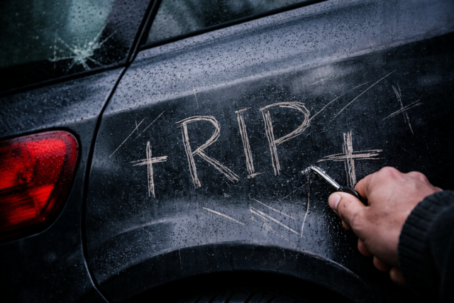 Vandalizzata l’auto di un professore sotto processo: incisi “R.I.P.” e croci sulla carrozzeria