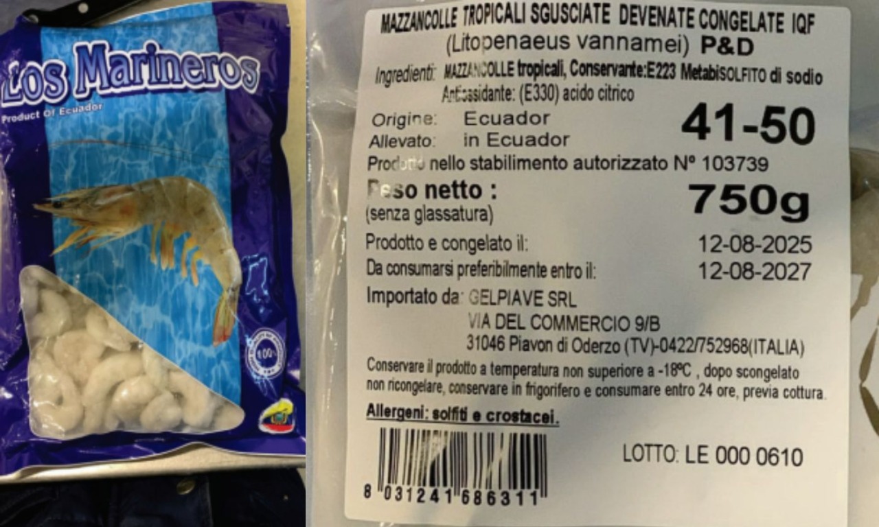 Richiamo alimentare per le mazzancolle commercializzate a Oderzo: rilevato stafilococco